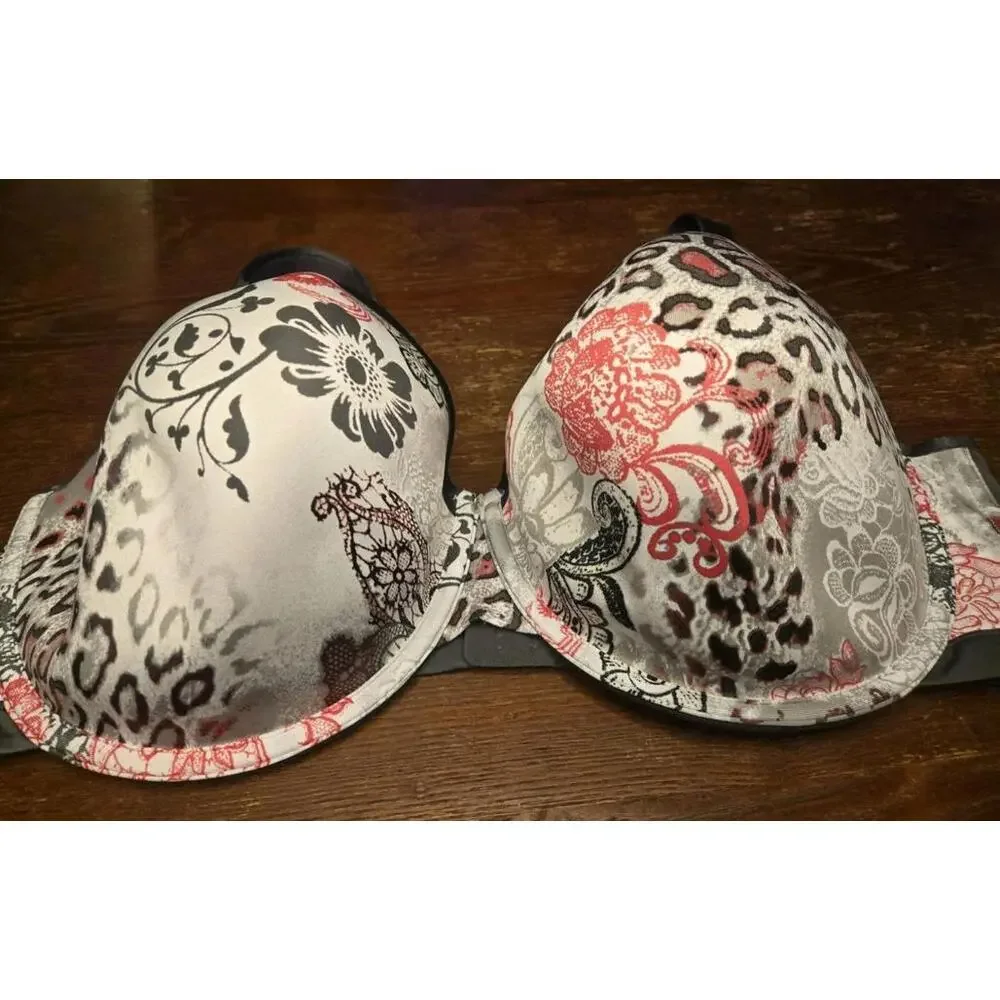 Cacique Cooling French Full Coverage Balconette 44F White Leopard Floral - Picture 6 of 9